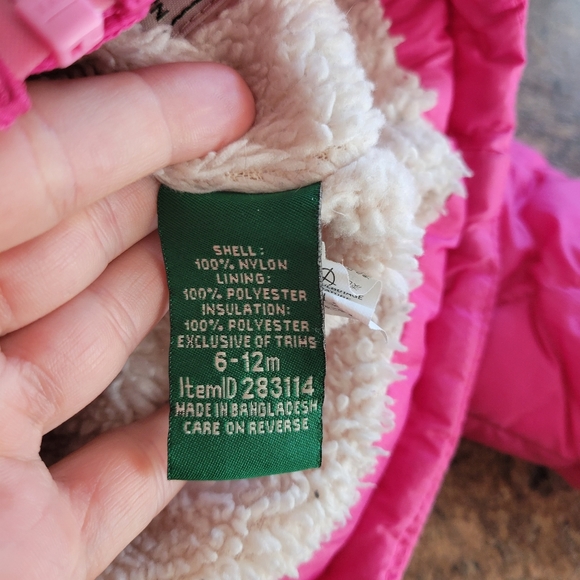 L.l. bean pink quilted puffer jacket 6-12 M - Picture 3 of 4